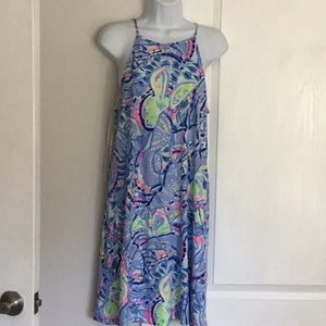 Lilly Pulitzer Summer Dress. Halter Neck. Pink Tassel Tie Back. Medium